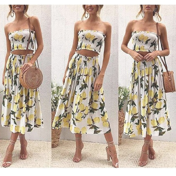 JERI 2 Piece Lemon Print Maxi Skirt Set - Picture 3 of 8